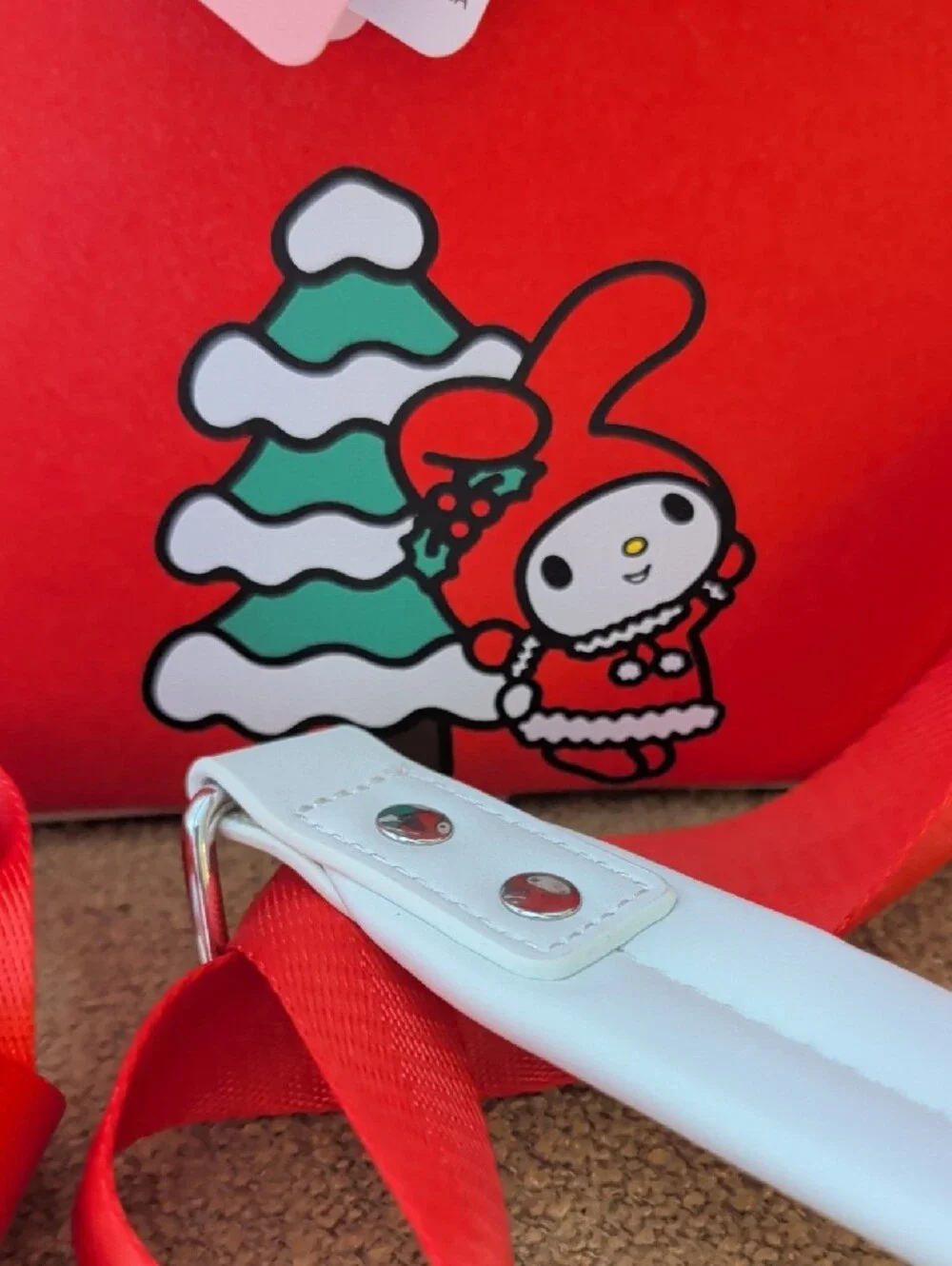Loungefly My Melody Red Mini Backpack with White Trim and Green Holly Accent